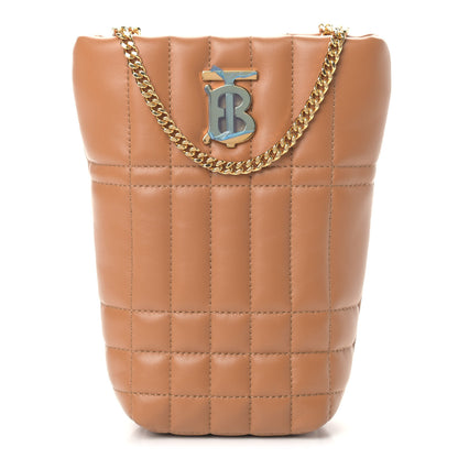 Burberry Lambskin Quilted Micro Lola Bucket Bag Maple Brown 1 of 9