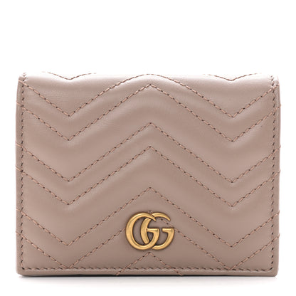 Gucci Calfskin Matelasse GG Marmont Card Case Wallet Porcelain Rose 1 of 7