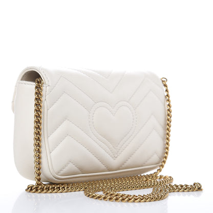 Gucci Calfskin Matelasse Super Mini GG Marmont Shoulder Bag White 3 of 9