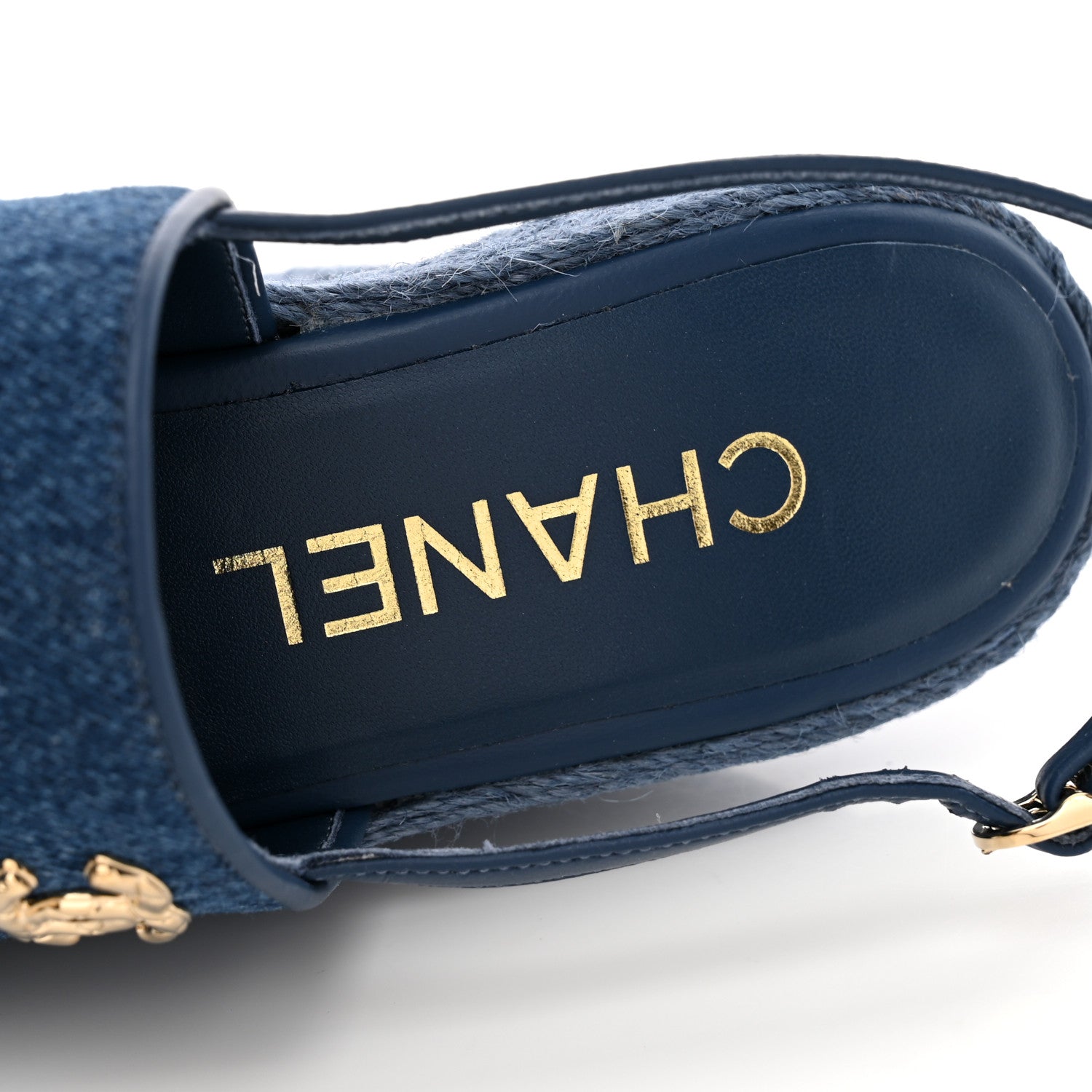 Chanel Washed Denim Braided Cord Wedge Sandals 38 Blue 8 of 12