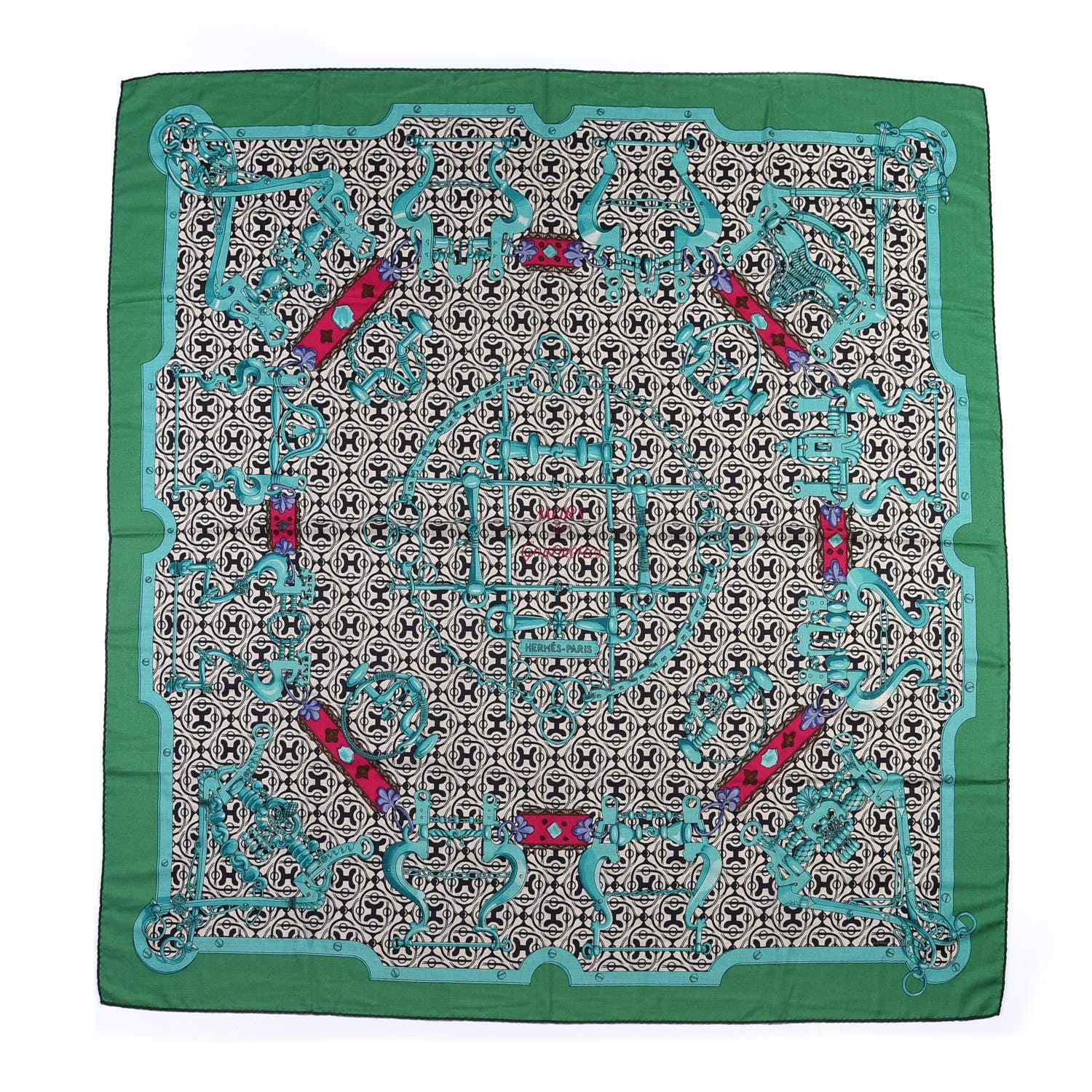 Hermes Cashmere Silk Mors Et Gourmettes Remix Shawl 140 2 of 8