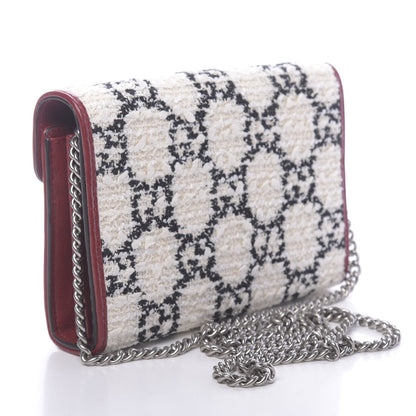Gucci Tweed GG Monogram Mini Dionysus Chain Wallet White Black Romantic Cherry 3 of 10