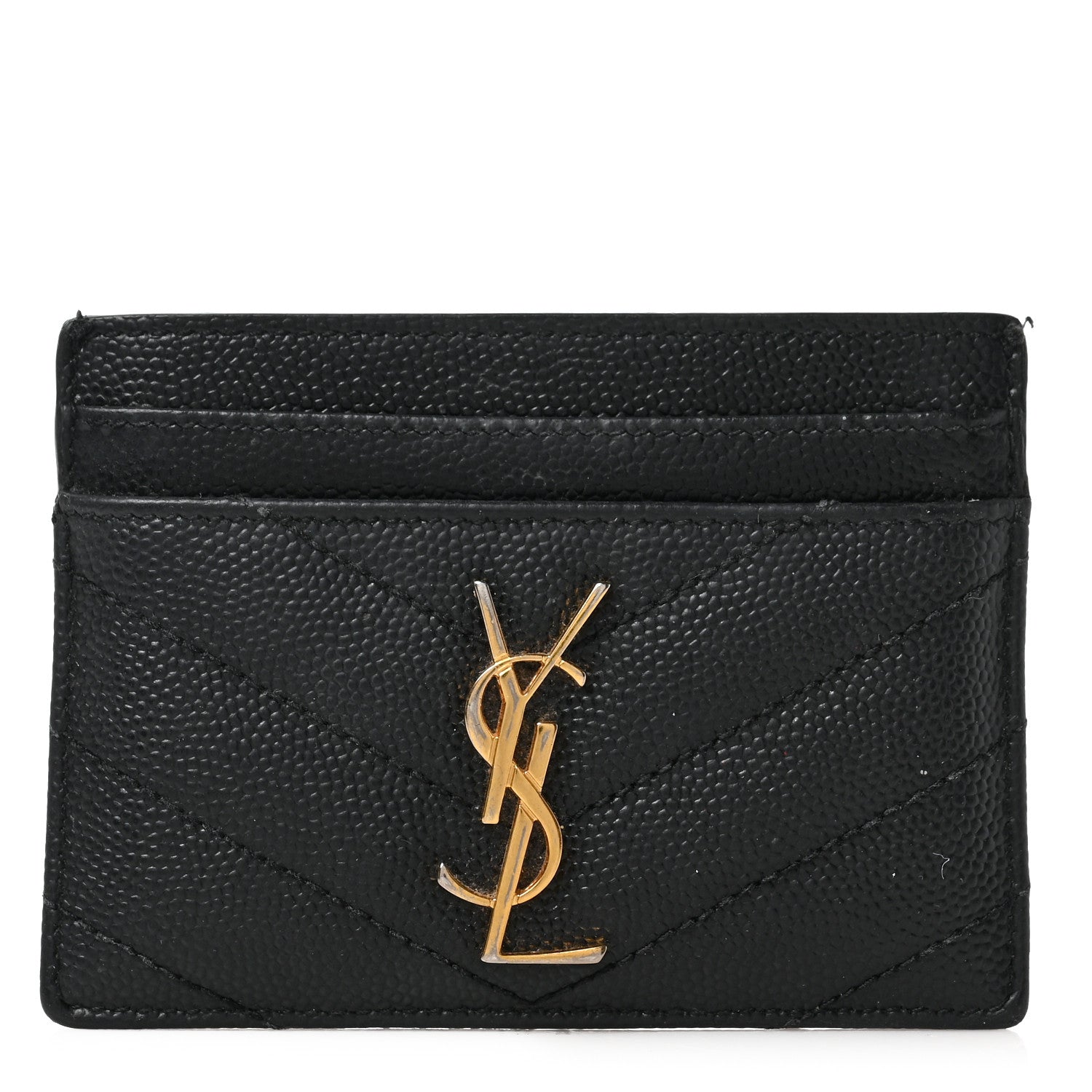 Saint Laurent Grain De Poudre Matelasse Chevron Monogram Credit Card Case Black 1 of 7