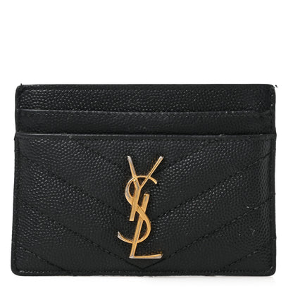 Saint Laurent Grain De Poudre Matelasse Chevron Monogram Credit Card Case Black 1 of 7