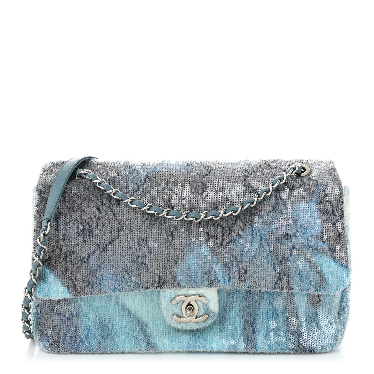 Chanel Sequin Large Waterfall Flap Light Blue 1 of 12