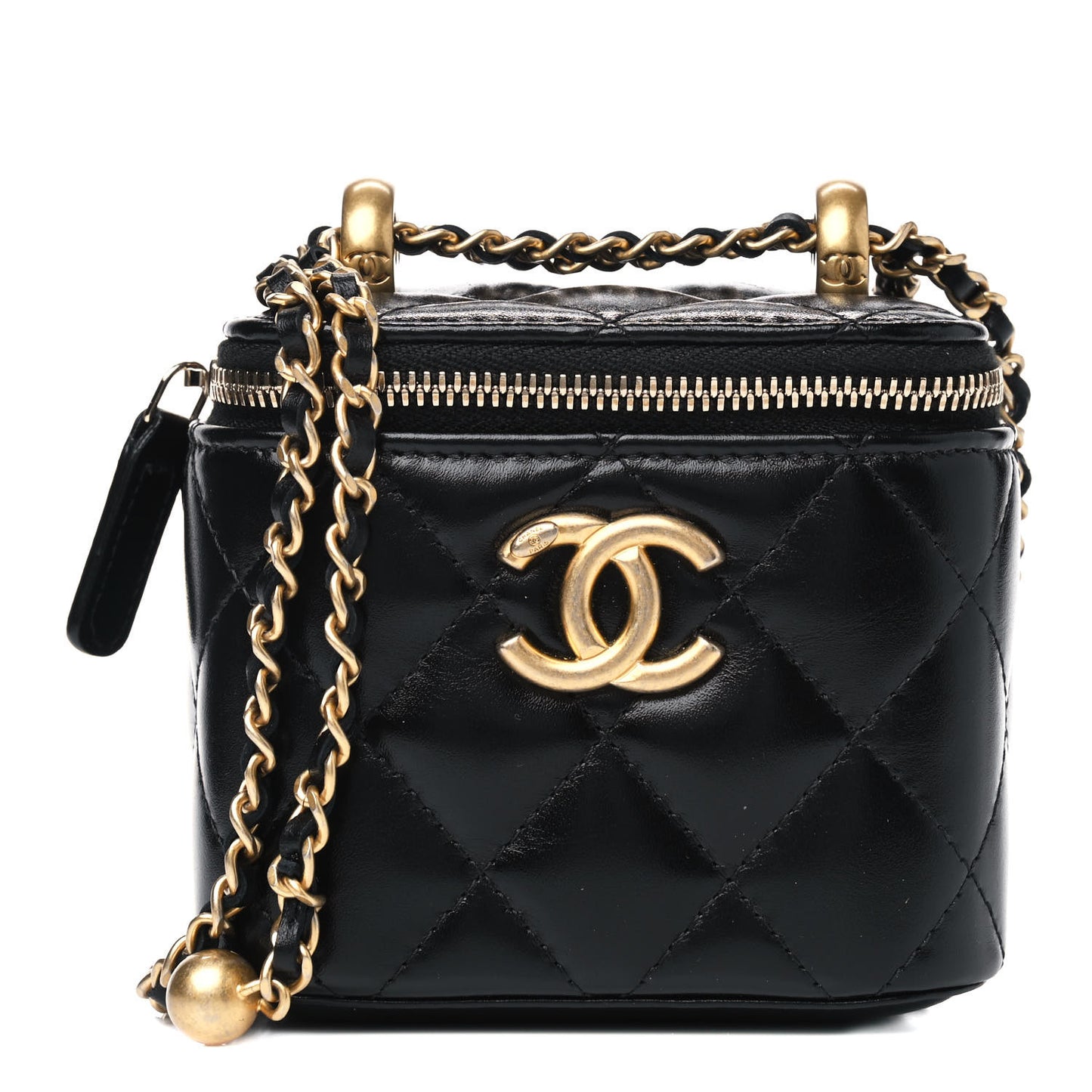 Calfskin Quilted Mini Perfect Fit Vanity Case With Chain Black