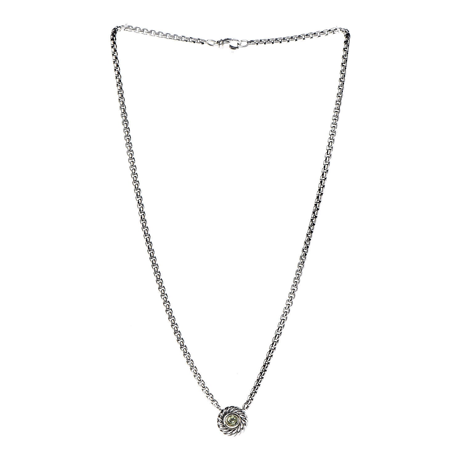 David Yurman Sterling Silver 14K Yellow Gold Peridot Cookie Pendant Necklace 3 of 6