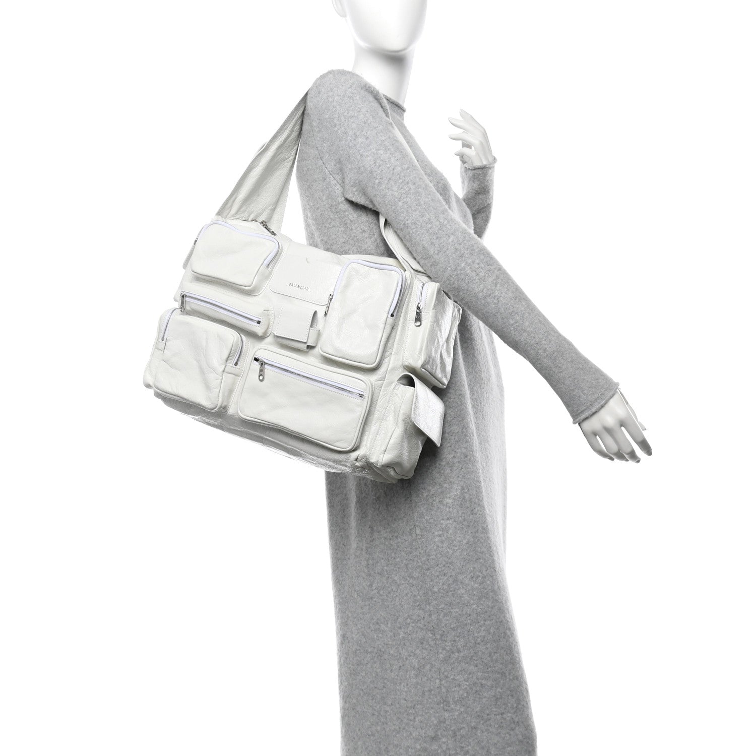 Balenciaga Agneau Arena Superbusy Large Sling Zip Shoulder Bag Optic White 2 of 9