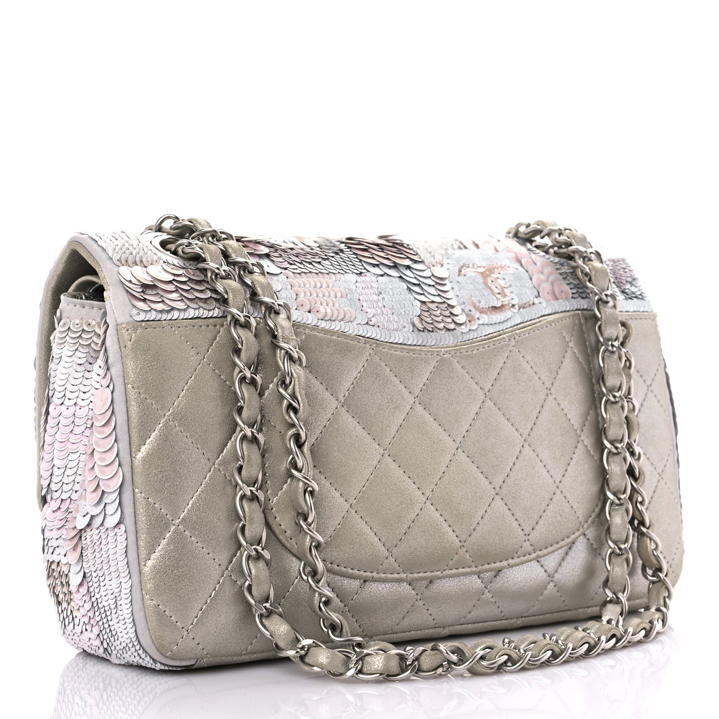 Sequin CC Small Double Flap Silver