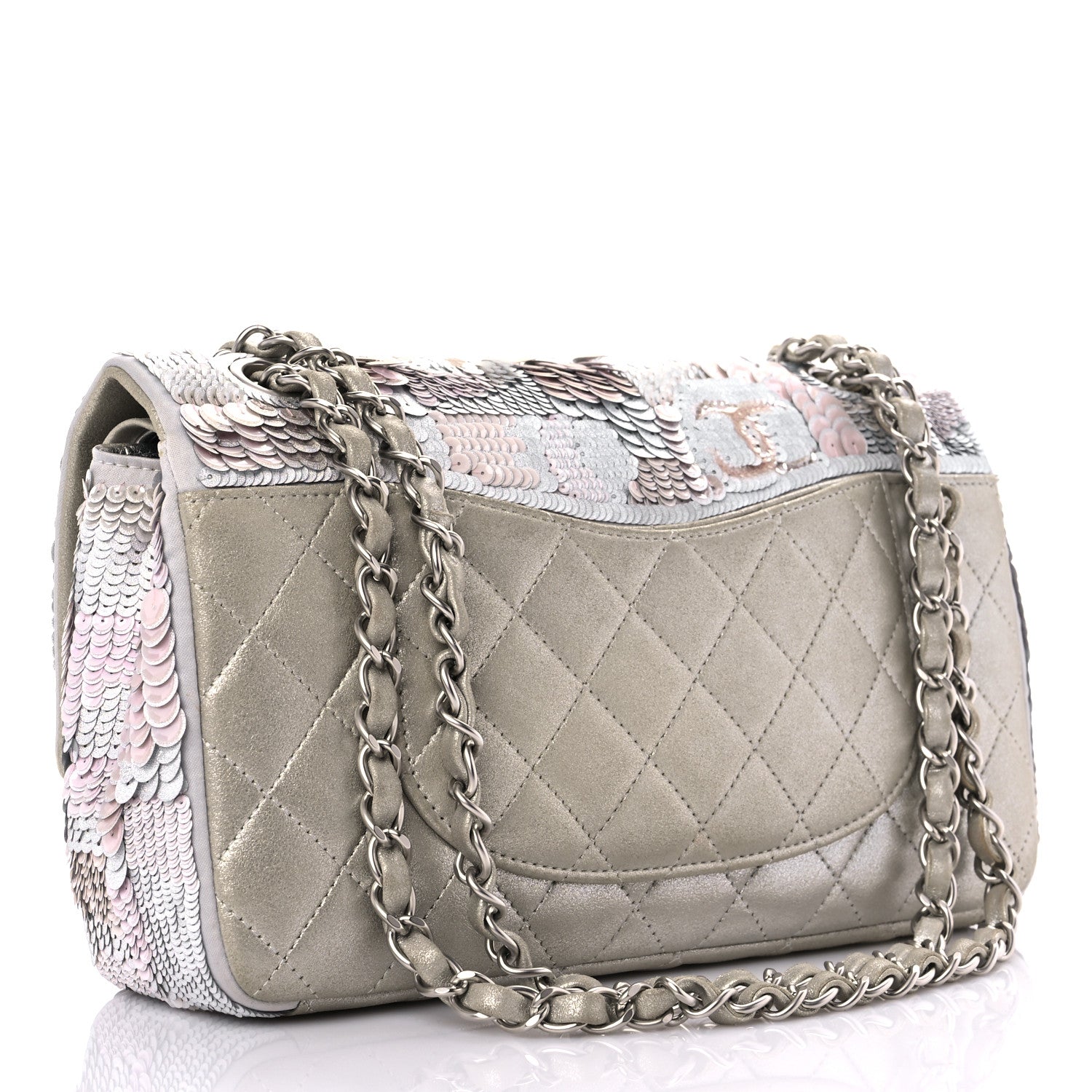 Chanel Sequin CC Small Double Flap Silver 3 of 12