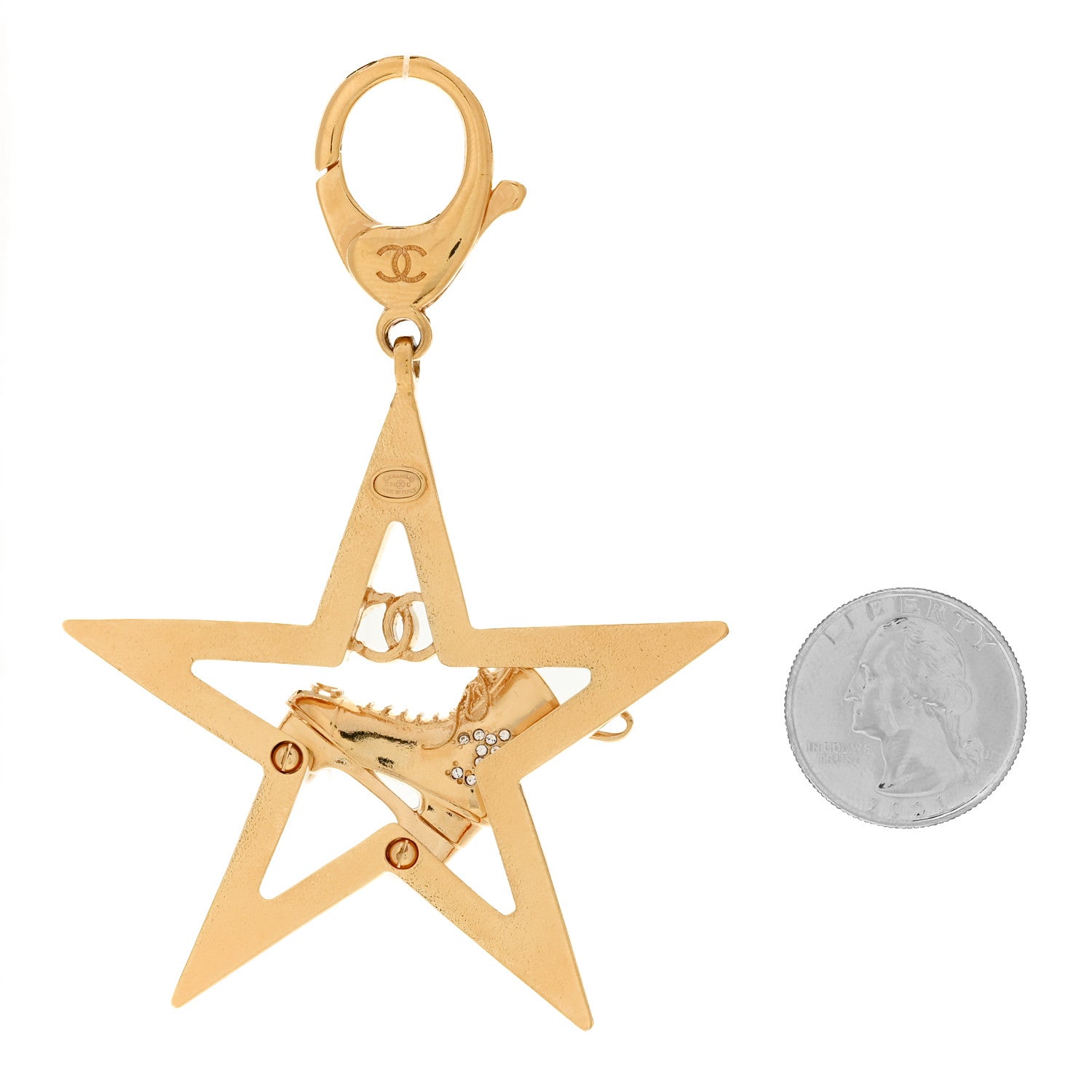 Chanel Crystal Pearl Roller Skate Star Keychain Gold 2 of 4