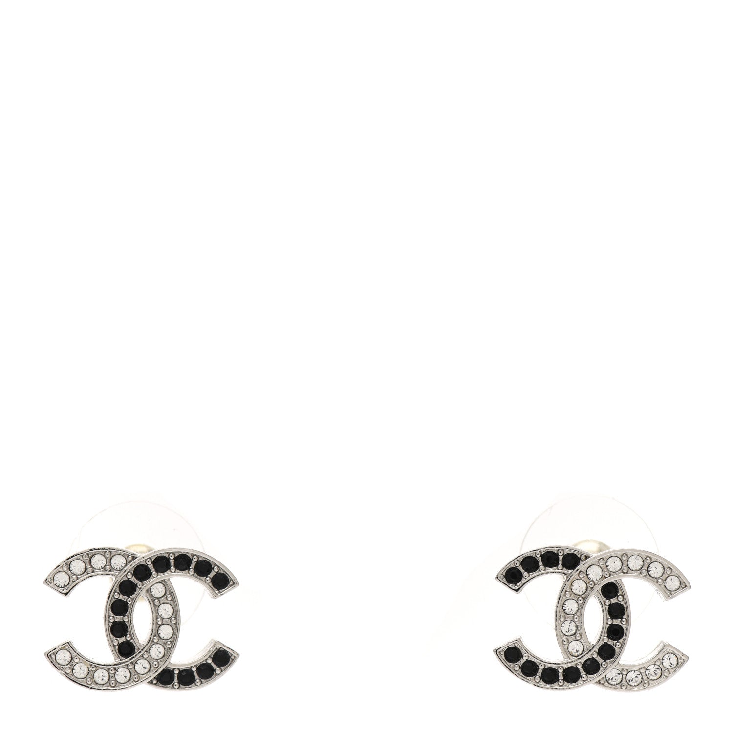 Chanel Crystal CC Earrings Silver Black 1 of 4