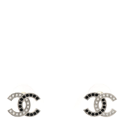 Chanel Crystal CC Earrings Silver Black 1 of 4
