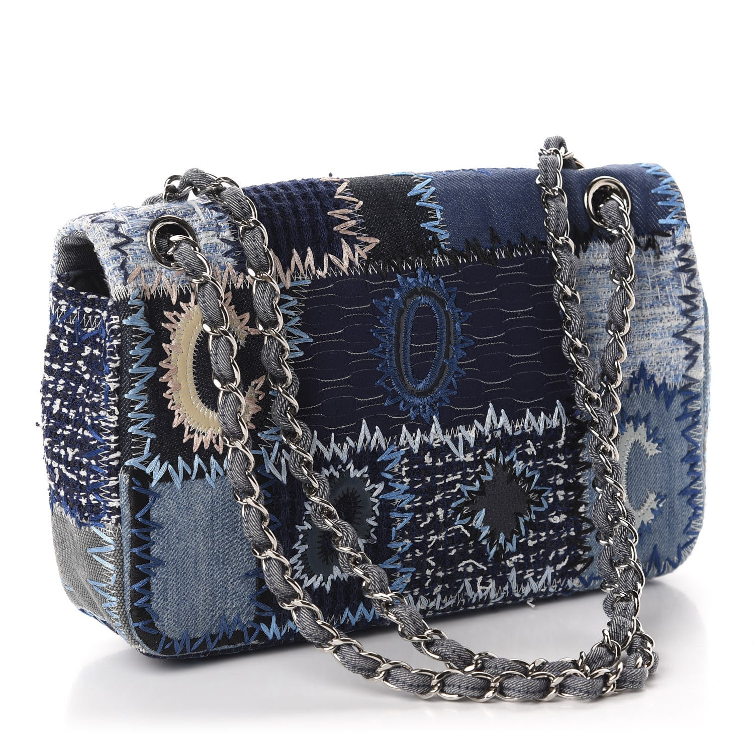 Chanel Denim Tweed Patchwork Medium Single Flap Blue 2 of 10