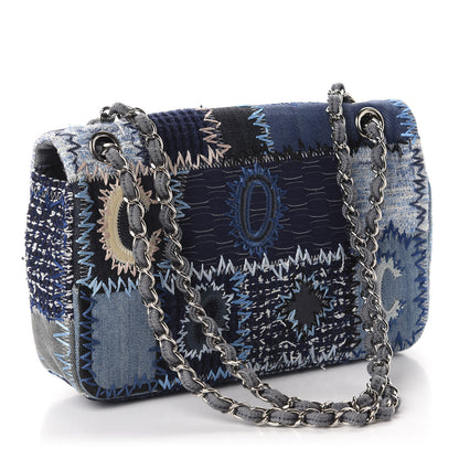 Chanel Denim Tweed Patchwork Medium Single Flap Blue 2 of 10