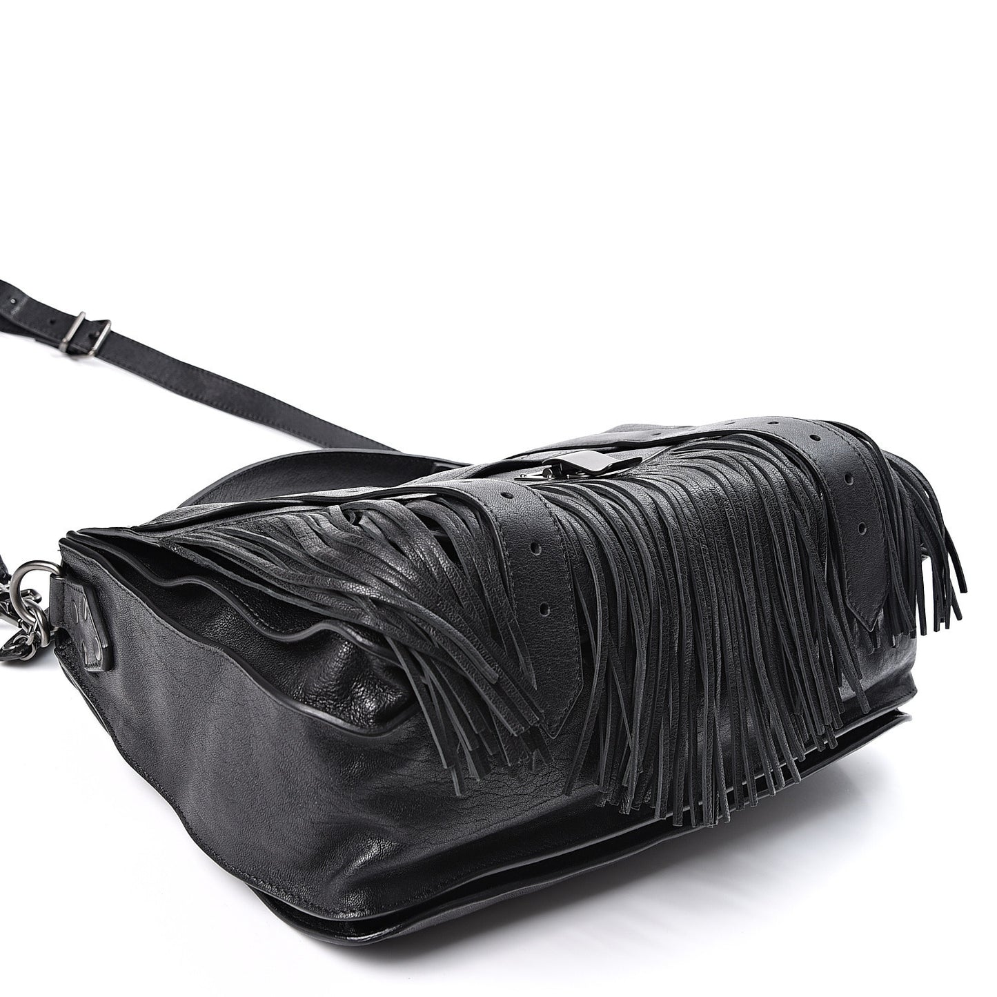 Lambskin Fringe Medium PS1 Satchel Black