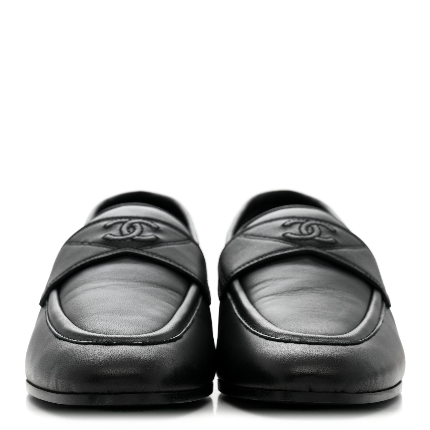 Chanel Lambskin Womens Stitched CC Loafers 35 Black 3 of 11