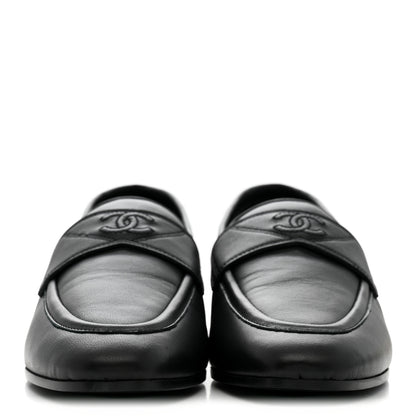 Chanel Lambskin Womens Stitched CC Loafers 35 Black 3 of 11