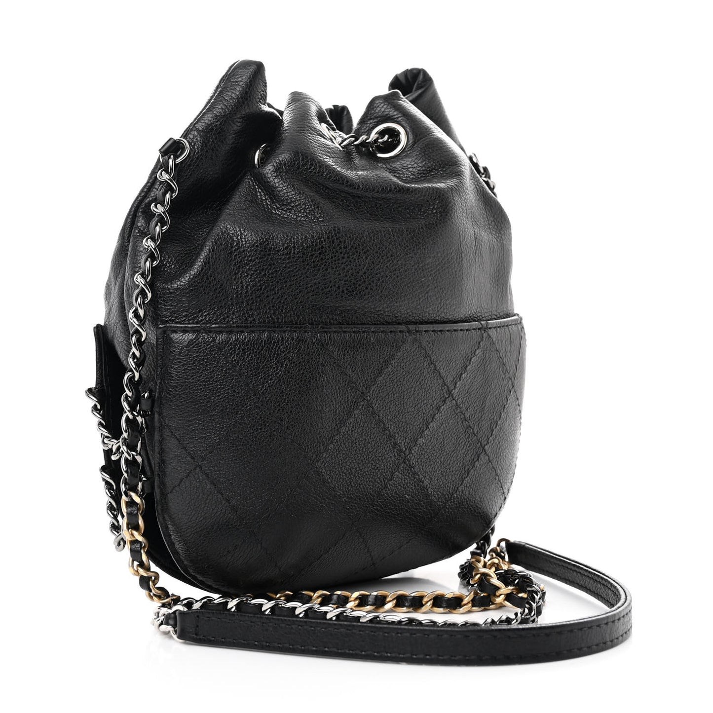 Calfskin Quilted Small Gabrielle Bucket Black
