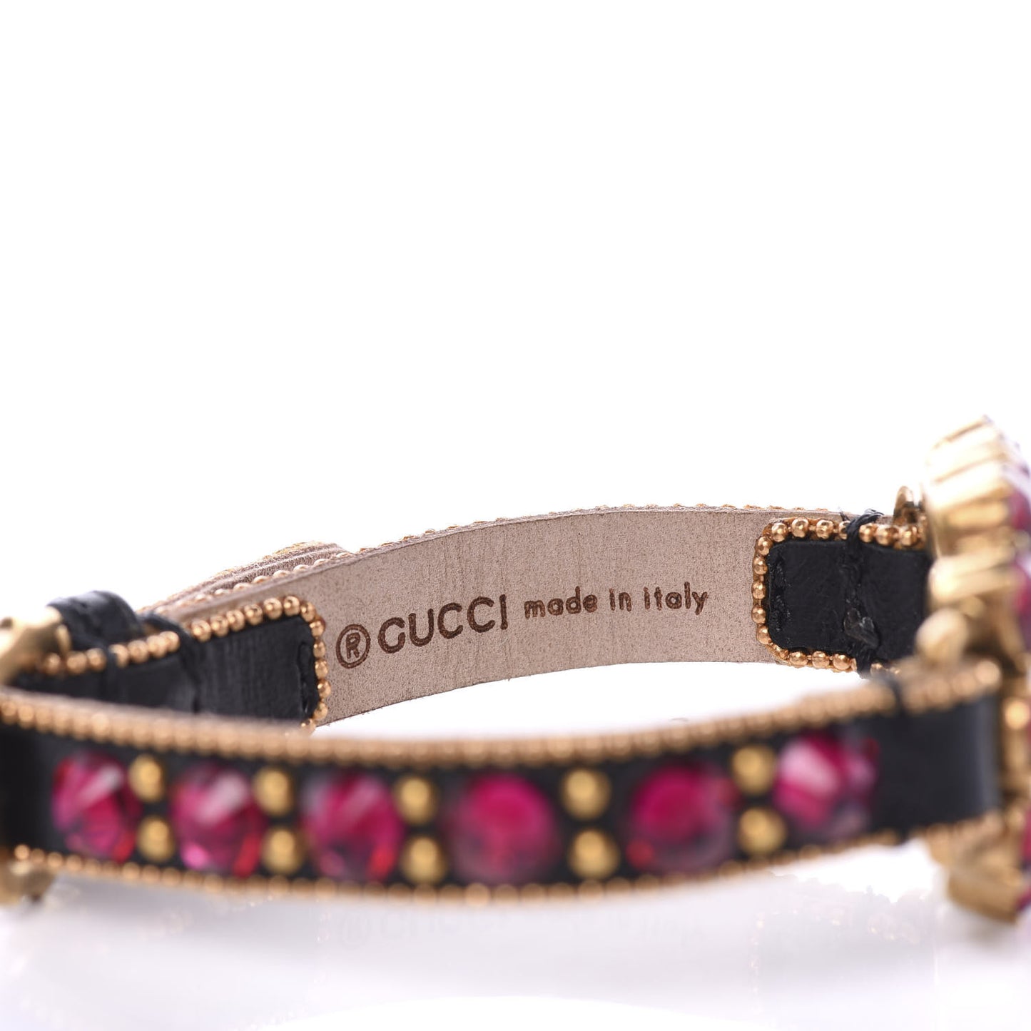 Calfskin Crystal Double G Bracelet Gold