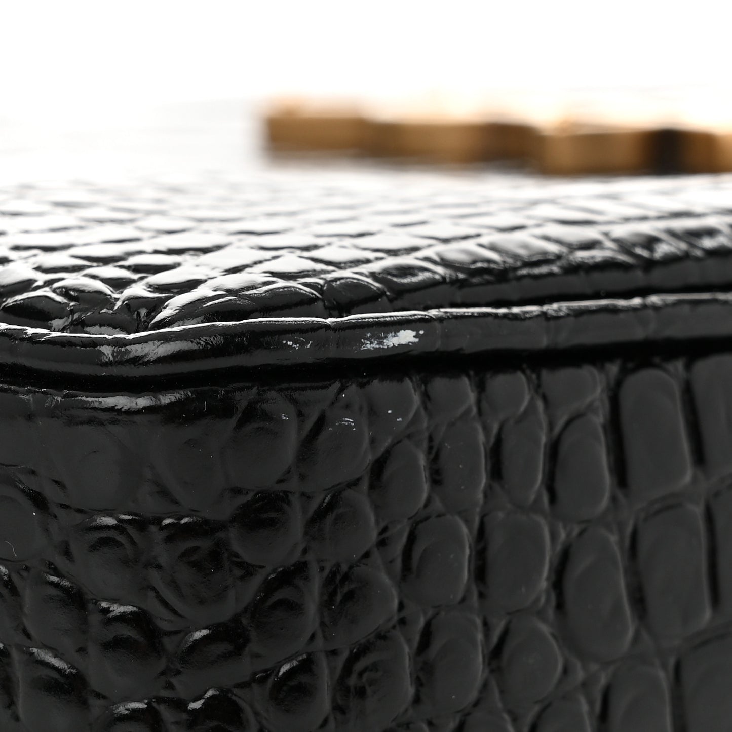 Patent Calfskin Crocodile Embossed Monogram Lou Camera Bag Black
