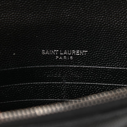 Saint Laurent Grain De Poudre Matelasse Chevron Monogram Envelope Chain Wallet Black 6 of 8