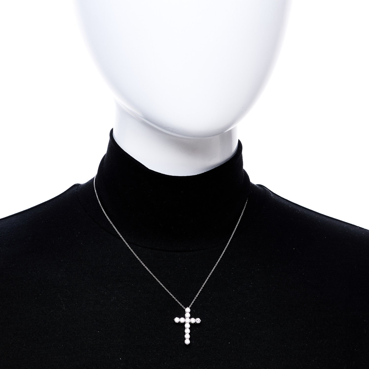Tiffany Platinum Diamond Large Cross Pendant Necklace 2 of 6