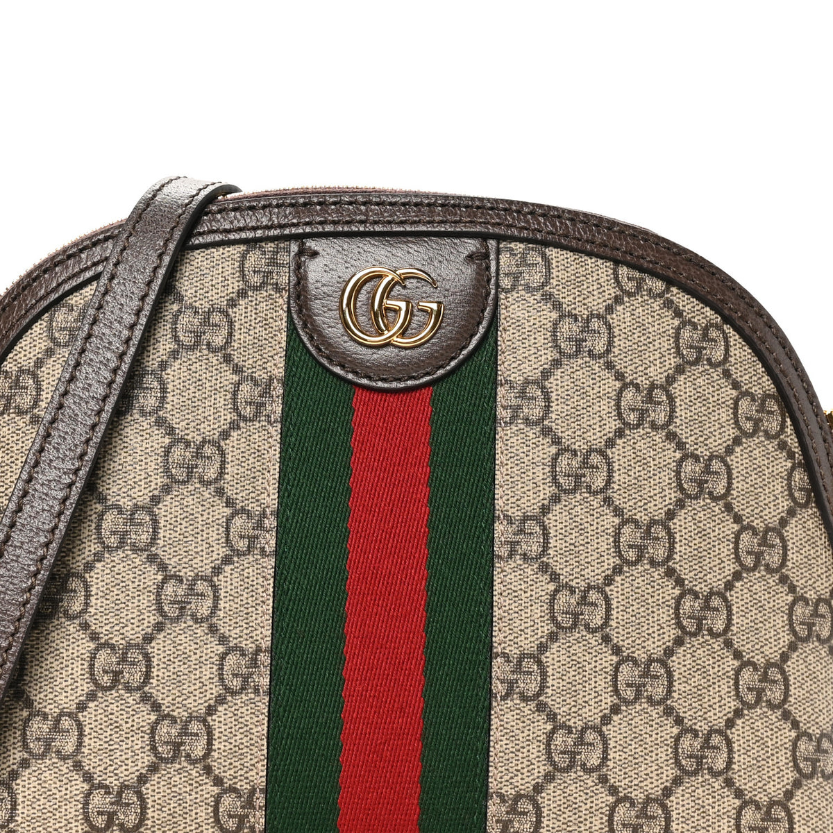 GG Supreme Monogram Textured Dollar Calfskin Web Small Ophidia Dome Shoulder Bag Beige Ebony New Acero