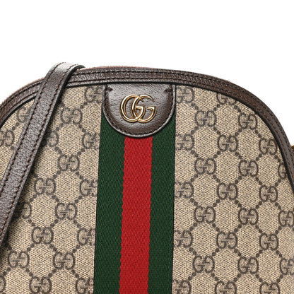 Gucci GG Supreme Monogram Textured Dollar Calfskin Web Small Ophidia Dome Shoulder Bag Beige Ebony New Acero 7 of 9
