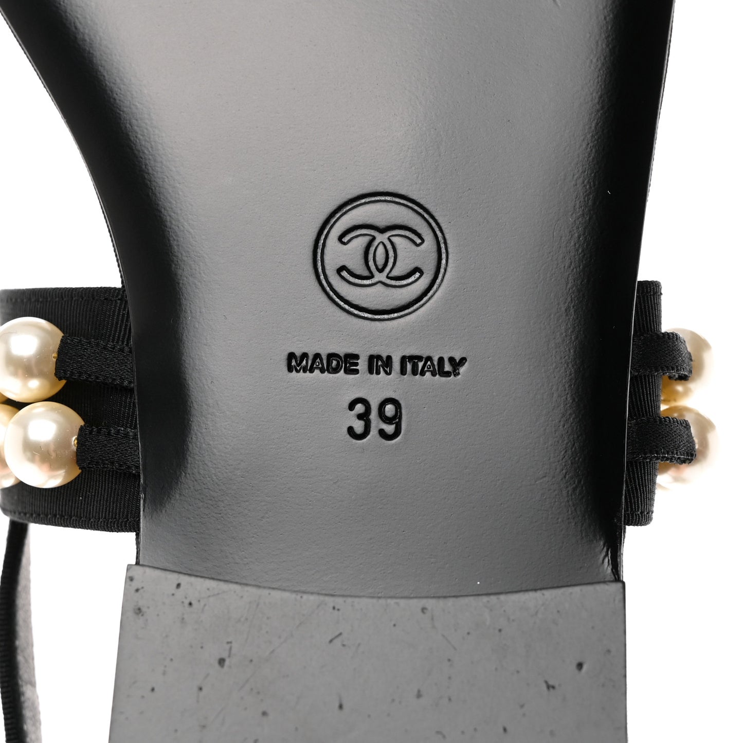 Grosgrain Pearl CC Sandals 39 Black