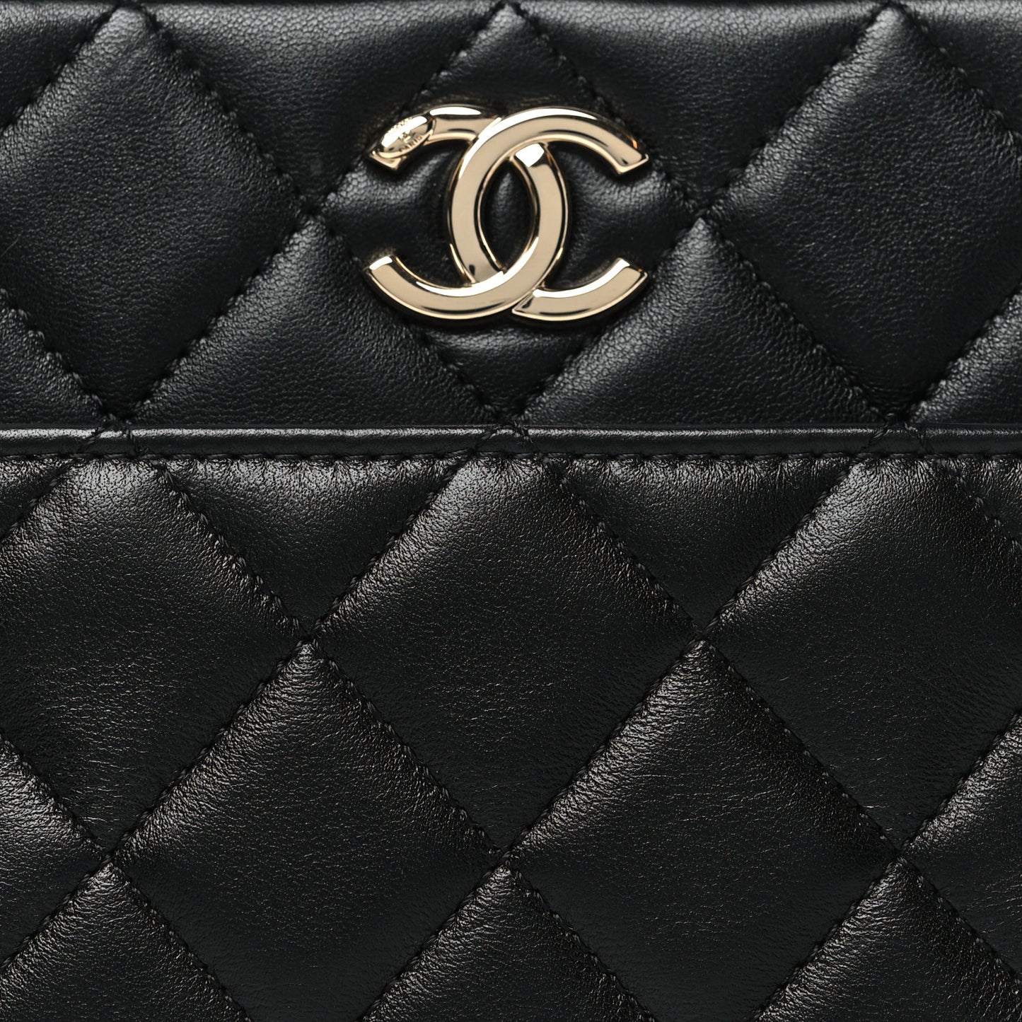 Lambskin Quilted Small Trendy CC Bowling Bag Black