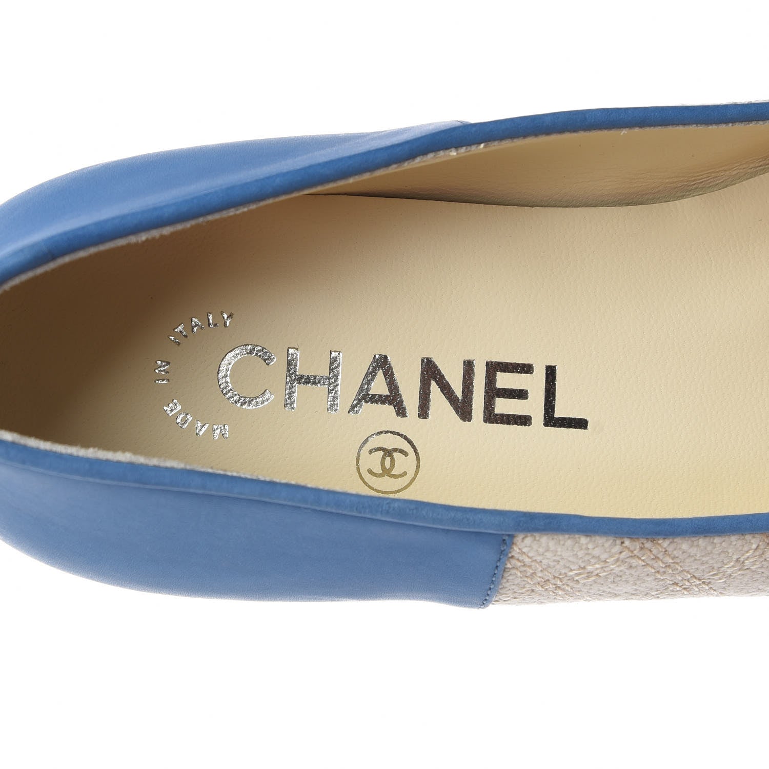 Chanel Toile Oily Calfskin CC Cap Toe Ballerina Flats 36 Light Beige Blue 8 of 11