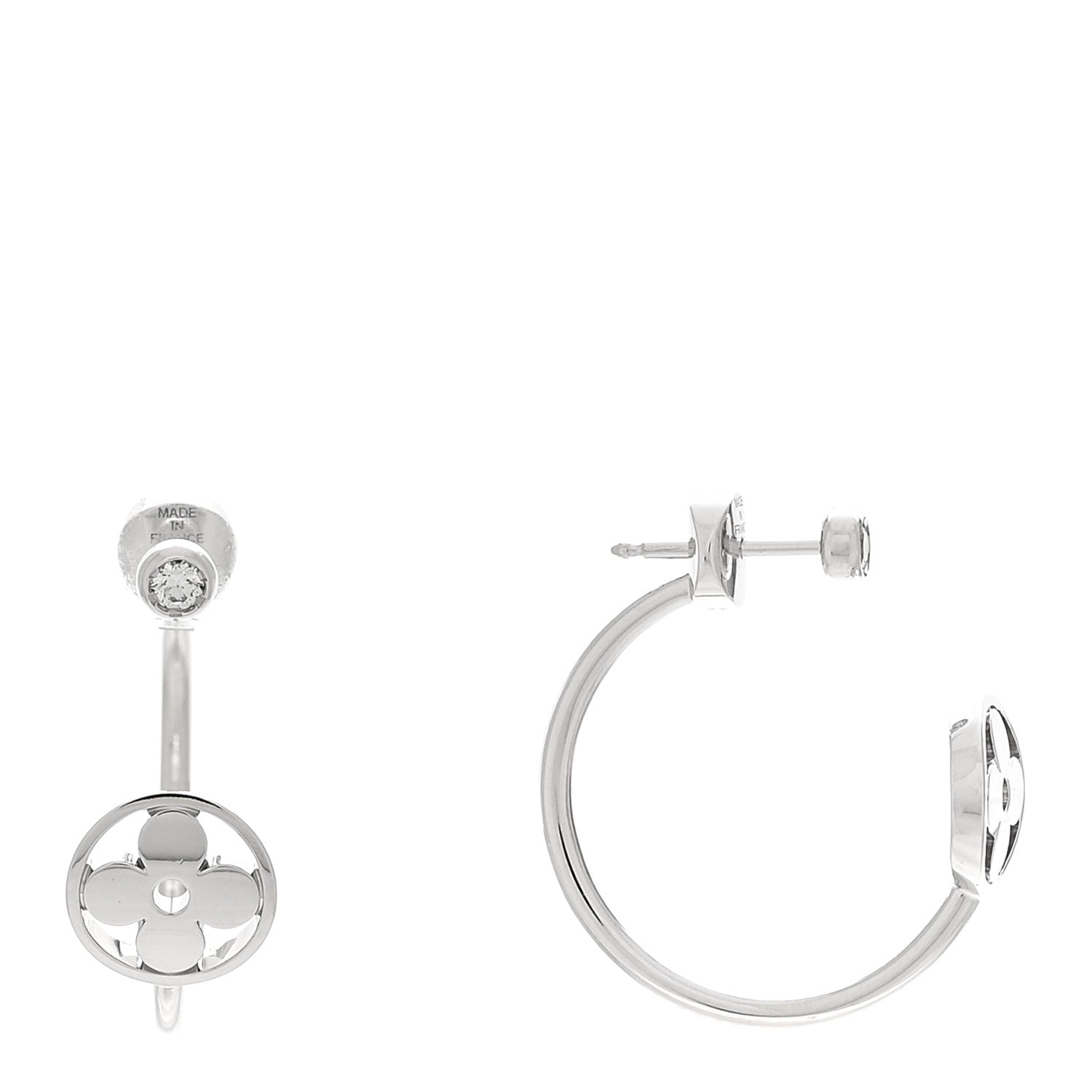 Louis Vuitton 18K White Gold Diamond Idylle Blossom Hoop Earrings 1 of 4