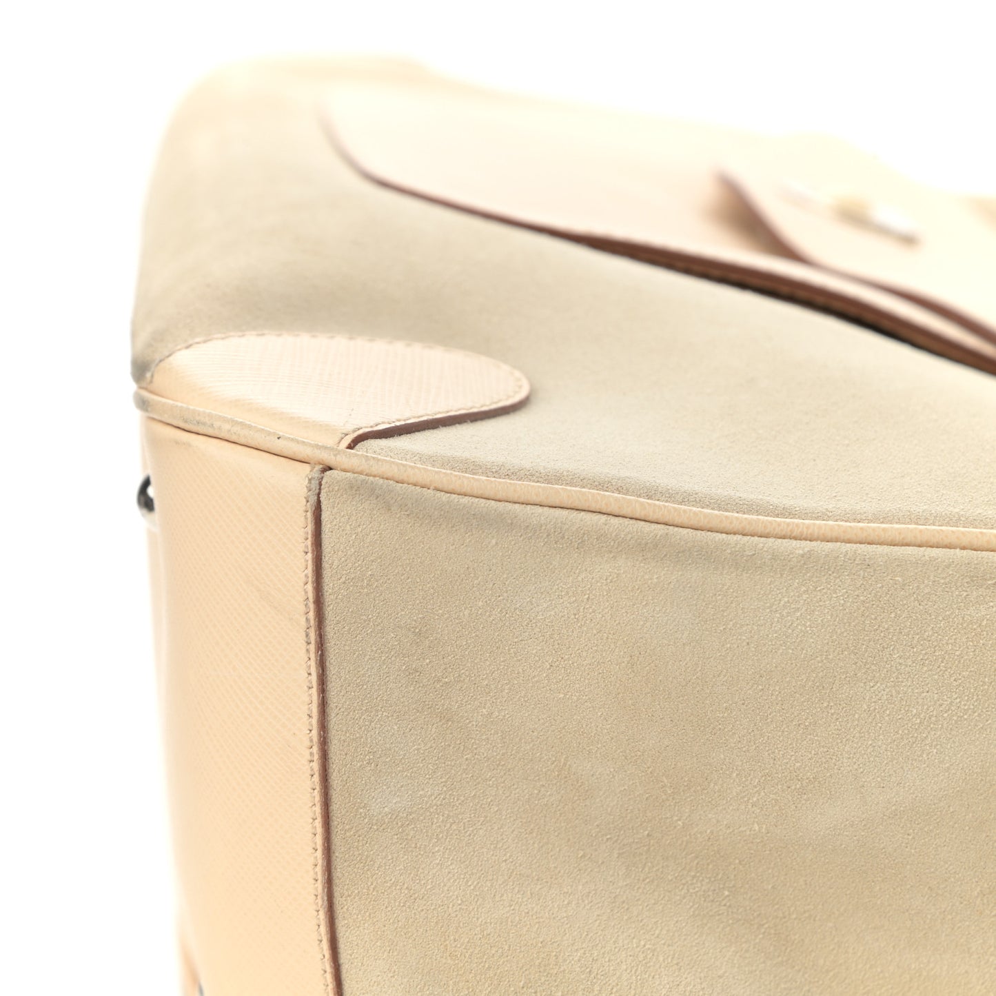 Suede Hammered Calfskin Gancini Satchel Beige