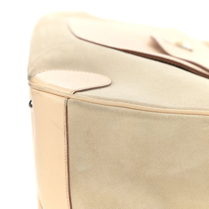 Salvatore Ferragamo Suede Hammered Calfskin Gancini Satchel Beige 11 of 16