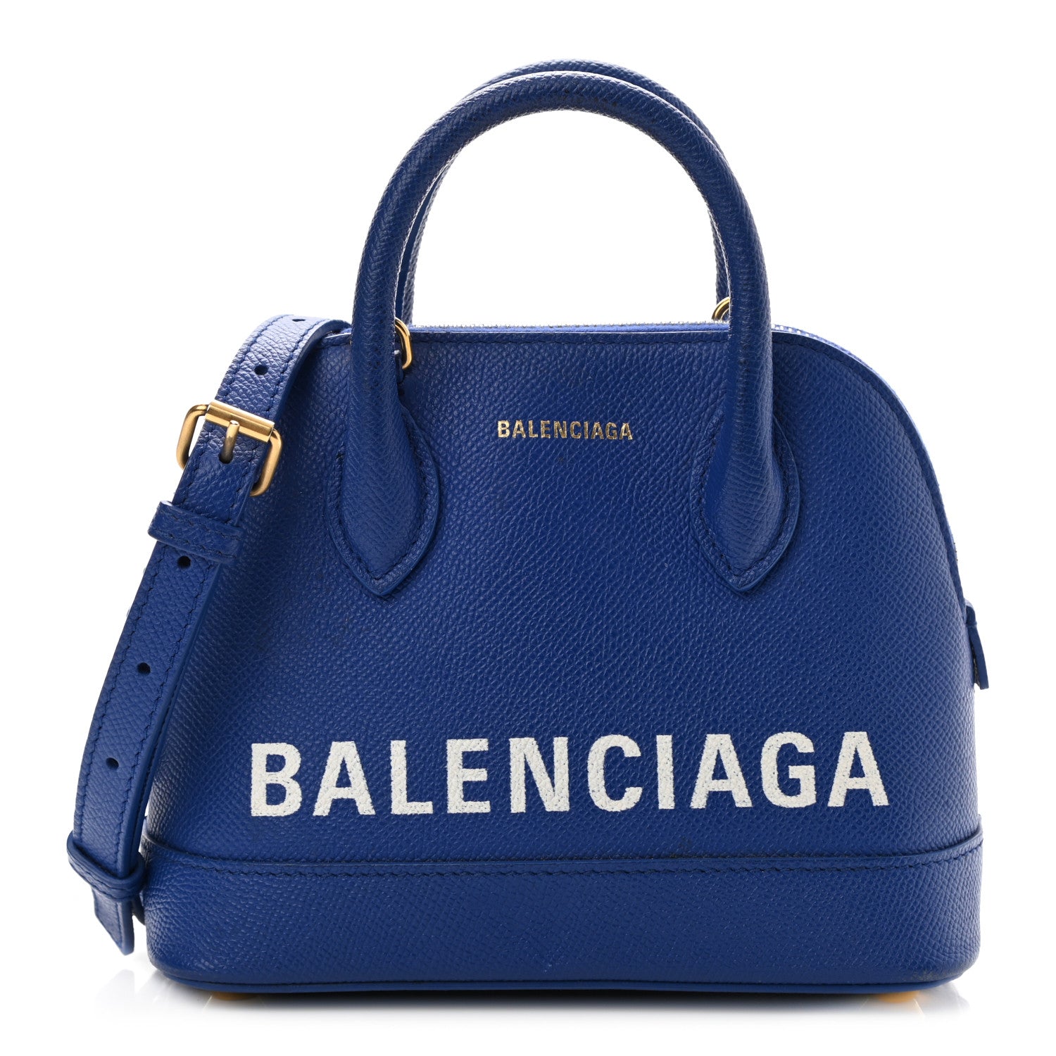Balenciaga Signature Grained Calfskin Logo XXS Ville Top Handle Bag Bleu Roi White 1 of 8