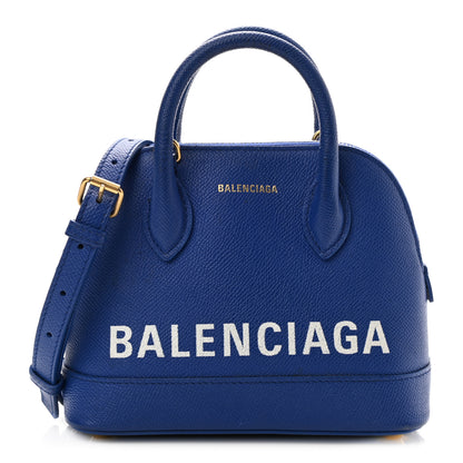 Balenciaga Signature Grained Calfskin Logo XXS Ville Top Handle Bag Bleu Roi White 1 of 8
