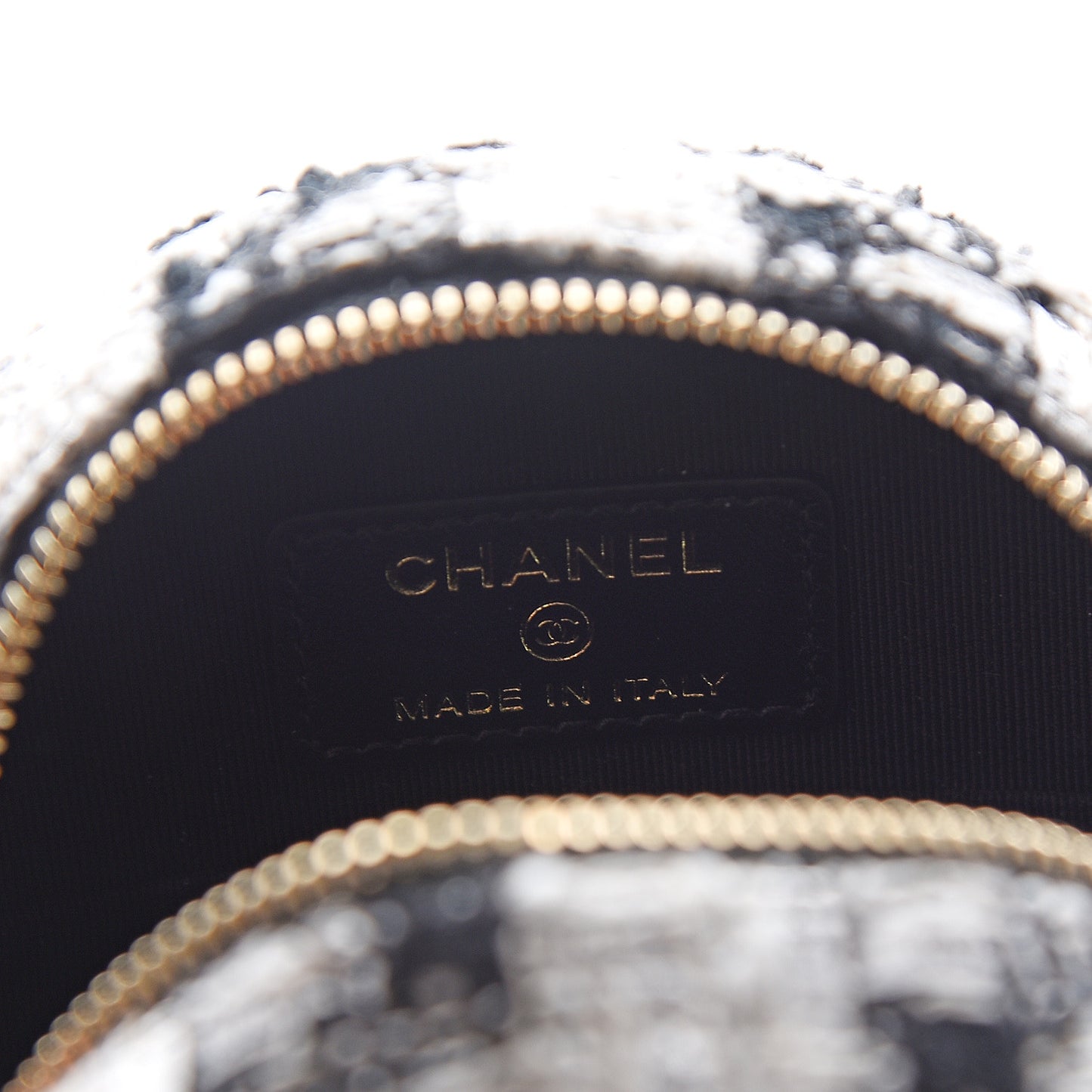 Tweed Round Clutch With Chain Black