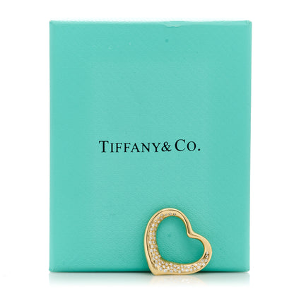 Tiffany 18K Yellow Gold Diamond 28mm Elsa Peretti Open Heart Pendant 4 of 4
