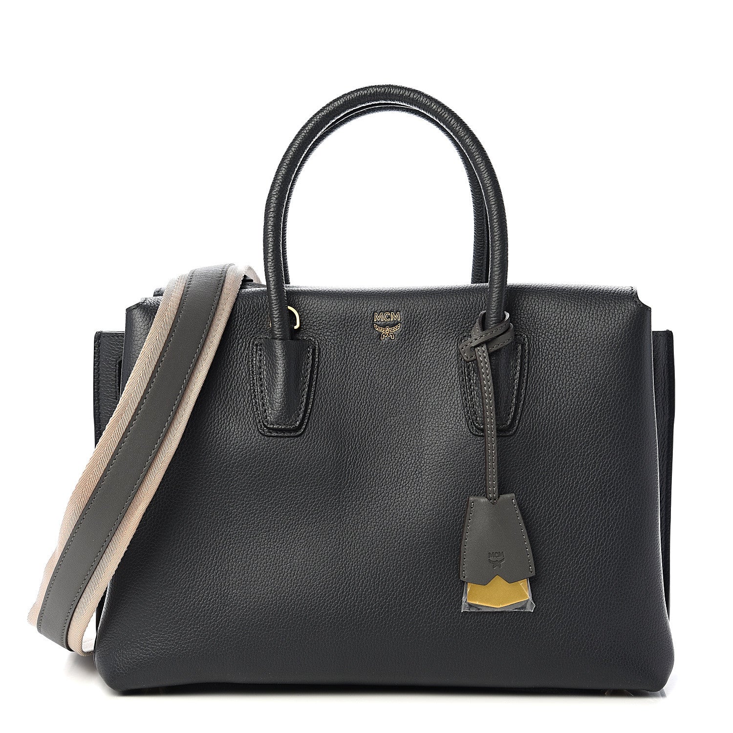 MCM Grained Calfskin Medium Milla Tote Phantom Grey 1 of 9