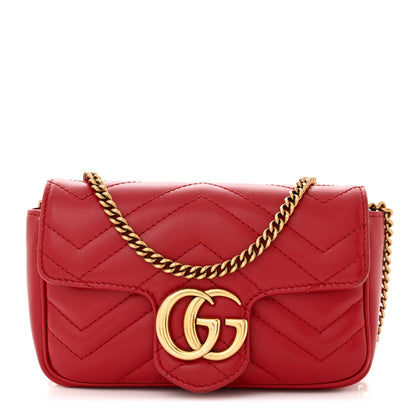 Gucci Calfskin Matelasse Super Mini GG Marmont Shoulder Bag Hibiscus Red 1 of 10