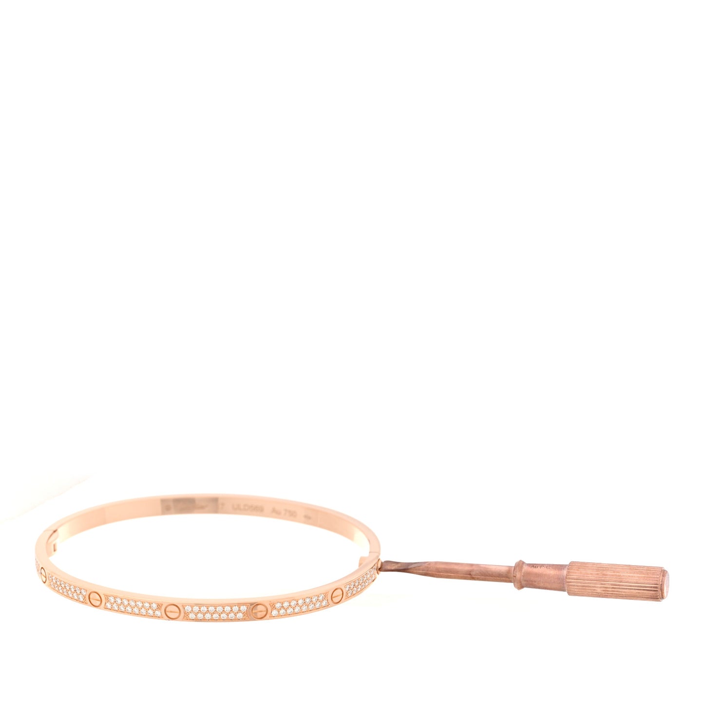 18K Pink Gold Diamond Small LOVE Paved Bracelet 17
