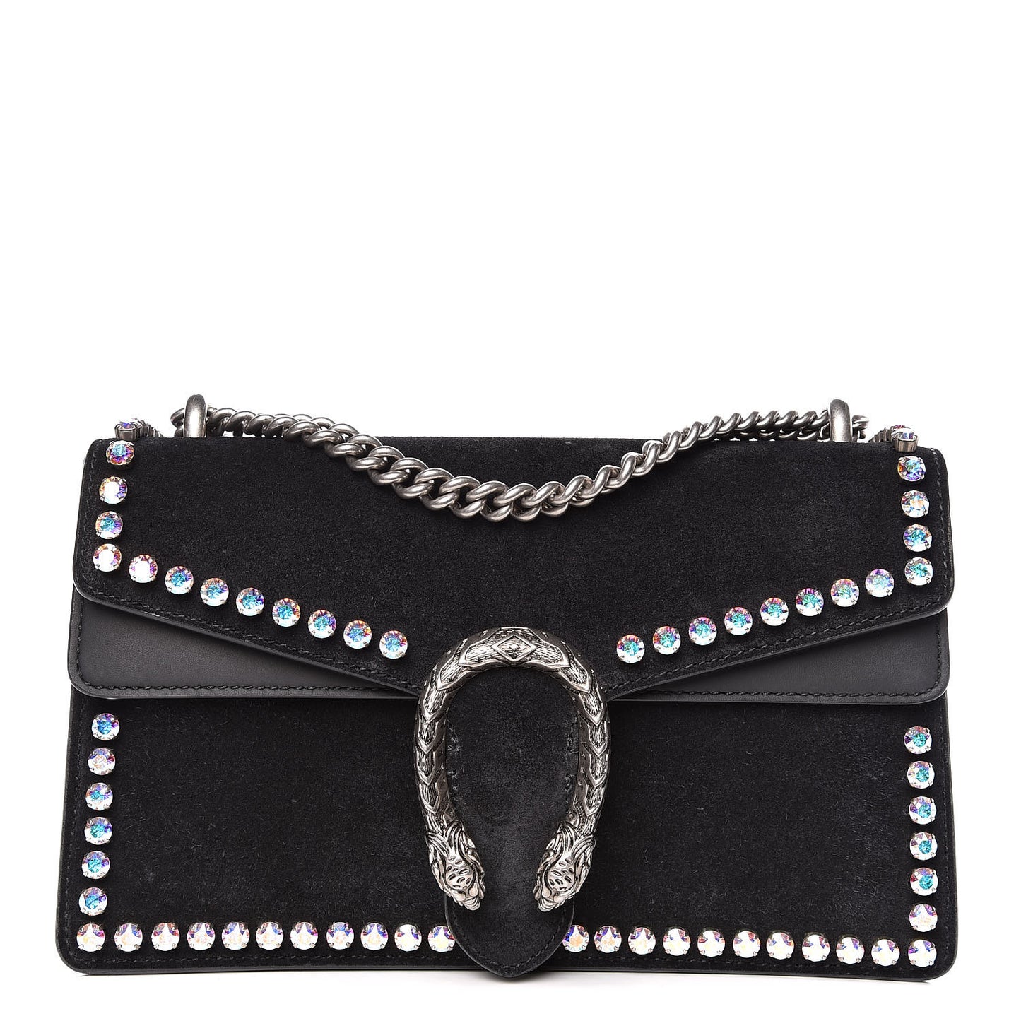 Suede Crystal Small Dionysus Shoulder Bag Black