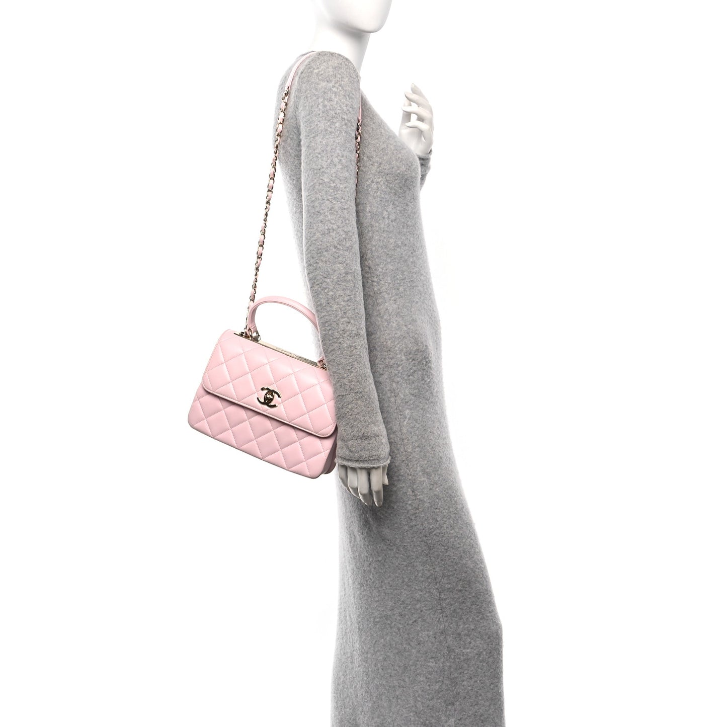 Lambskin Quilted Small Trendy CC Flap Dual Handle Bag Light Pink