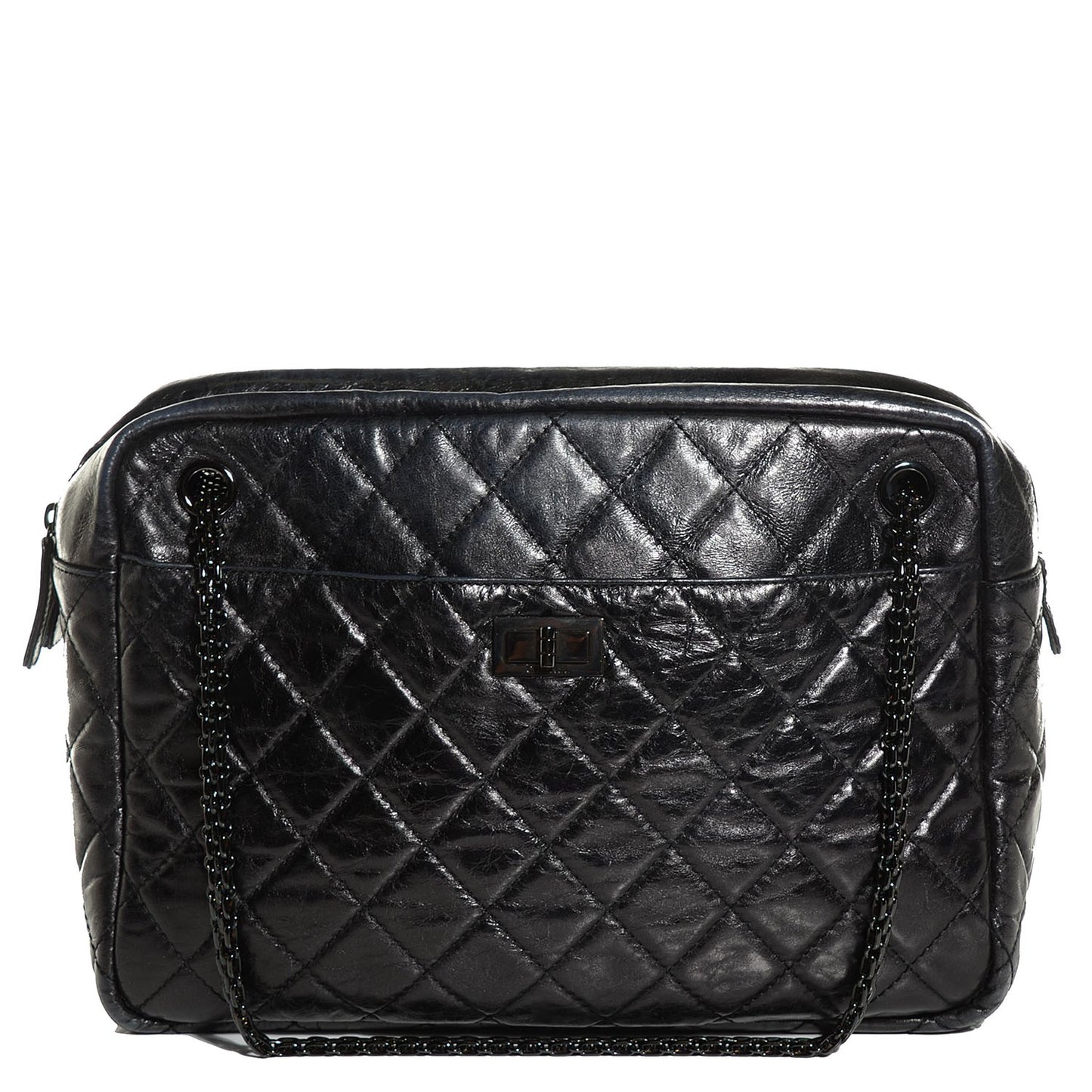 Metallic Aged Calfskin Quilted Large Reissue Camera Case Black