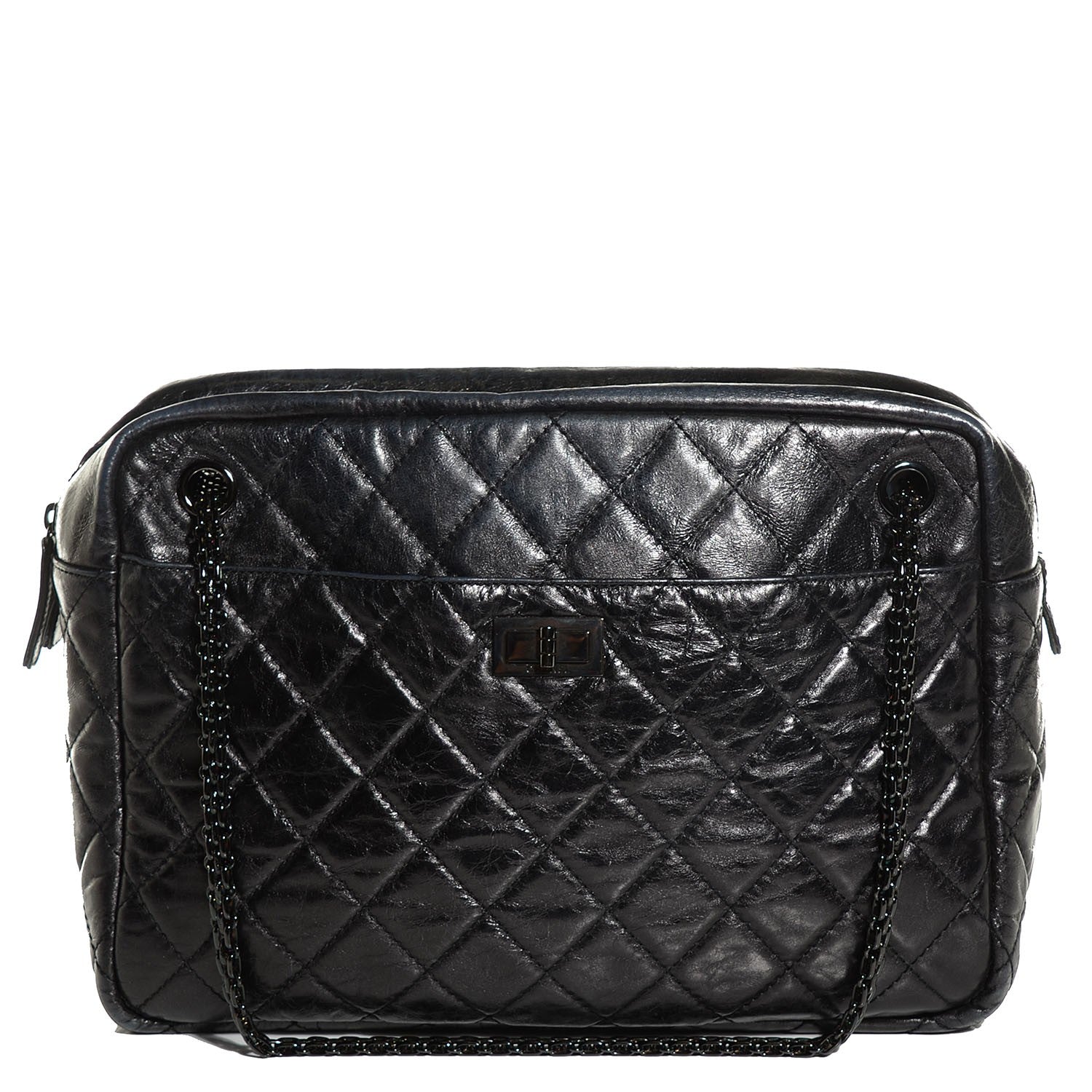 Chanel Metallic Aged Calfskin Quilted Large Reissue Camera Case Black 1 of 8