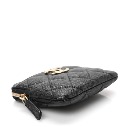 Chanel Caviar Metal Quilted Striated Zip Card Holder Wallet Black 4 of 7