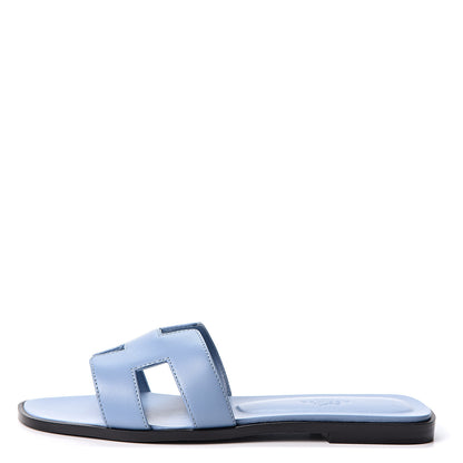 Hermes Box Calfskin Oran Sandals 37 Light Bleu 1 of 11