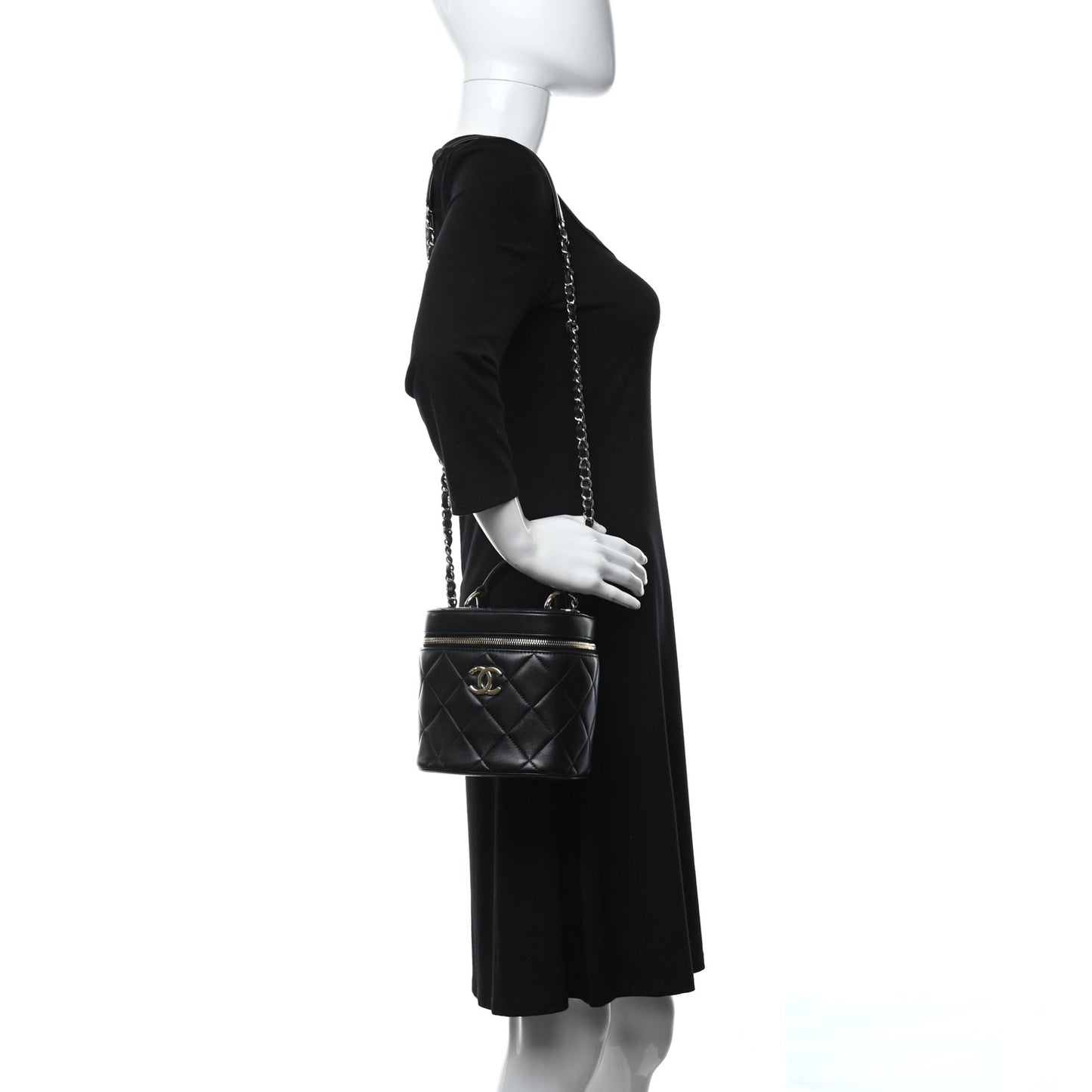 Lambskin Quilted Trendy Vanity Case Black