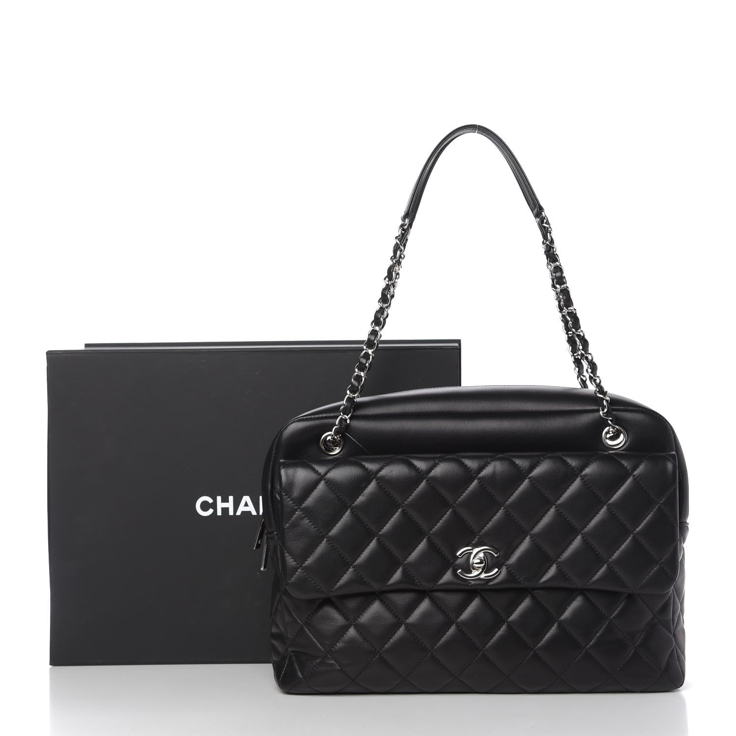 Chanel Lambskin Quilted Bowler Flap Shoulder Bag Black 14 of 14